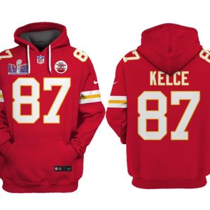 Kansas City Chiefs #87 Travis Kelce Red Super Bowl LVIII Patch Limited Edition Hoodie