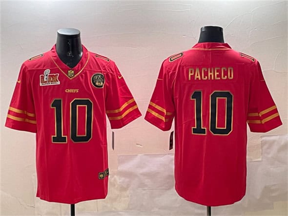 Kansas City Chiefs #10 Isiah Pacheco Red Gold 2025 Super Bowl LIX Patch Vapor Untouchable Limited Stitched Jersey
