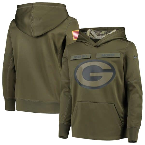 Youth Green Bay Packers Olive Salute To Service Therma Pullover Hoodie