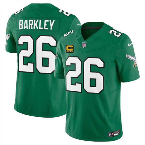 Philadelphia Eagles #26 Saquon Barkley Kelly Green 2025 F.U.S.E. With 4-Star C Patch Vapor Untouchable Limited Throwback Stitched Jersey