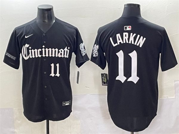 Cincinnati Reds #11 Barry Larkin Black 'Gothic Queen City Edition' Vapor Premier Limited Stitched Jersey