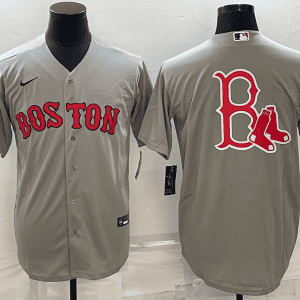 Boston Red Sox Gray Team Big Logo Cool Base Stitched Jersey