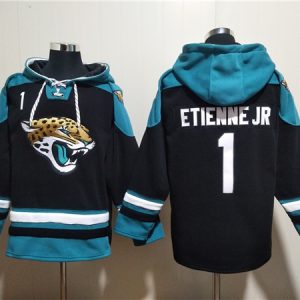 Jacksonville Jaguars #1 Travis Etienne Jr. Black Ageless Must-Have Lace-Up Pullover Hoodie