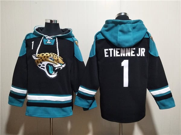 Jacksonville Jaguars #1 Travis Etienne Jr. Black Ageless Must-Have Lace-Up Pullover Hoodie