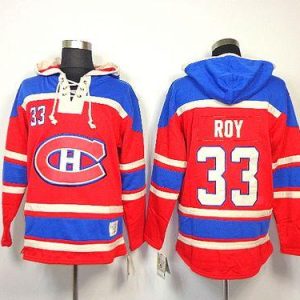 Canadiens #33 Patrick Roy Red Sawyer Hooded Sweatshirt Stitched Jersey