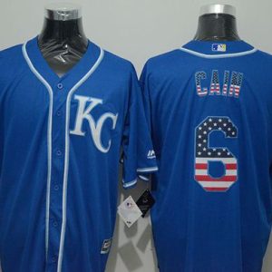 Royals #6 Lorenzo Cain Blue USA Flag Fashion Stitched Jersey