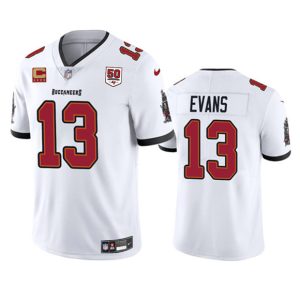 Tampa Bay Buccaneers #13 Mike Evans White 2025 50th Anniversary Patch And 4-Star C Patch Vapor Untouchable Limited Football Stitched Jersey