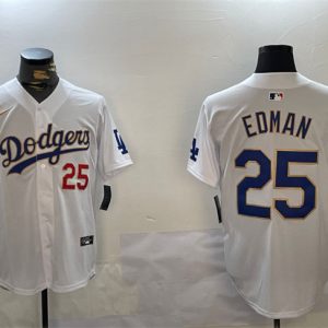 Los Angeles Dodgers #25 Tommy Edman White Gold Home Limited Stitched Jersey