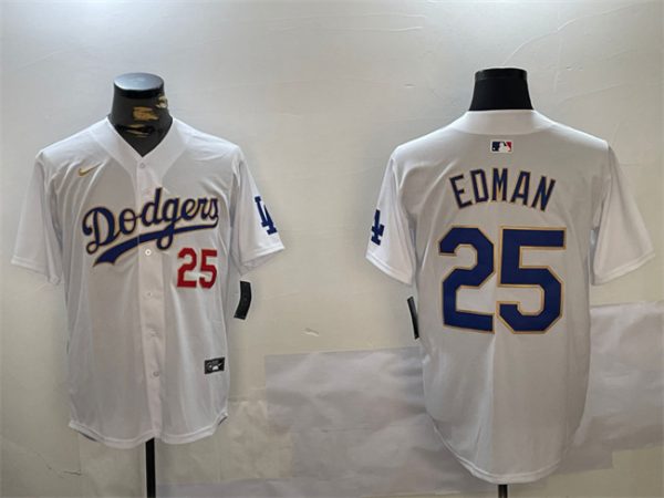 Los Angeles Dodgers #25 Tommy Edman White Gold Home Limited Stitched Jersey