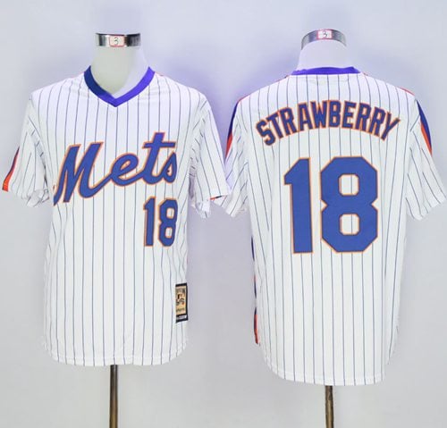 Mitchell And Ness Mets #18 Darryl Strawberry Stitched White Blue Strip Throwback Jersey