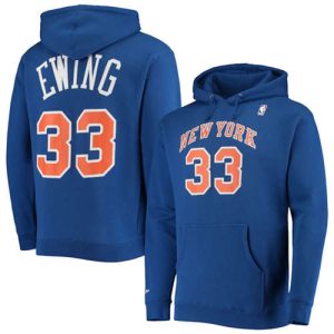 New York Knicks #33 Patrick Ewing 2021 Blue Pullover Hoodie