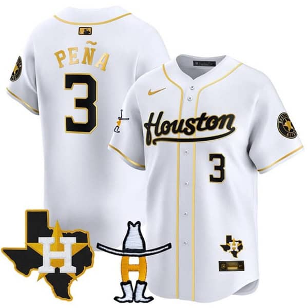 Houston Astros #3 Jeremy PeNa White Gold Houston Rodeo Patch Vapor Premier Limited Stitched Jersey