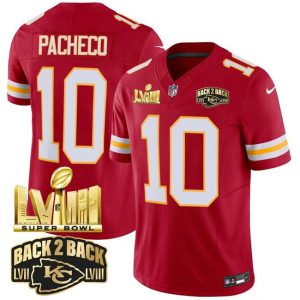 Kansas City Chiefs #10 Isiah Pacheco Red F.U.S.E. Super Bowl LVIII Back 2 Back Gold Patch Vapor Limited Stitched Jersey