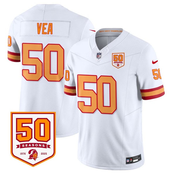 Tampa Bay Buccaneers #50 Vita Vea White 2025 F.U.S.E. 50th Anniversary Patch Vapor Limited Football Stitched Jersey