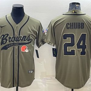 Cleveland Browns #24 Nick Chubb Olive 2022 Salute To Service Cool Base Stitched Baseball Jersey