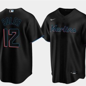 Miami Marlins #12 Jorge Soler Black Cool Base Stitched Jersey