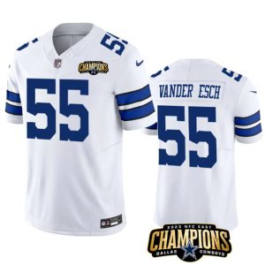 Dallas Cowboys #55 Leighton Vander Esch White 2023 F.U.S.E. NFC East Champions Patch Stitched Jersey