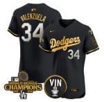 Los Angeles Dodgers #34 Toro Valenzuela Black Gold 2024 World Series Champions With Vin Patch Vapor Limited Stitched Jersey