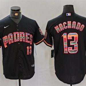 San Diego Padres #13 Manny Machado Black White Cool Base Stitched Jersey