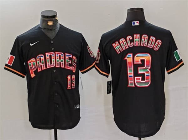 San Diego Padres #13 Manny Machado Black White Cool Base Stitched Jersey