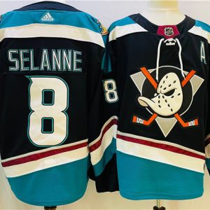 Anaheim Ducks #8 Teemu Selanne Black Teal Stitched Jersey