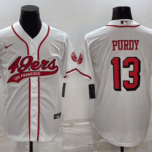 San Francisco 49ers #13 Brock Purdy White With Patch Cool Base Stitched Baseball Jersey