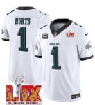 Philadelphia Eagles #1 Jalen Hurts White 2025 Super Bowl LIX With 3-Star C Patch F.U.S.E. Vapor Untouchable Limited Stitched Jersey