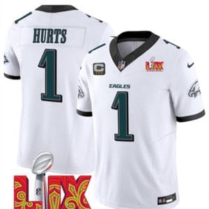 Philadelphia Eagles #1 Jalen Hurts White 2025 Super Bowl LIX With 3-Star C Patch F.U.S.E. Vapor Untouchable Limited Stitched Jersey