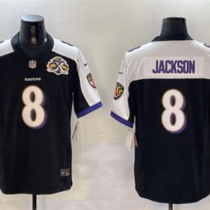 Baltimore Ravens #8 Lamar Jackson Black White 2023 F.U.S.E With Patch Throwback Vapor Limited Jersey