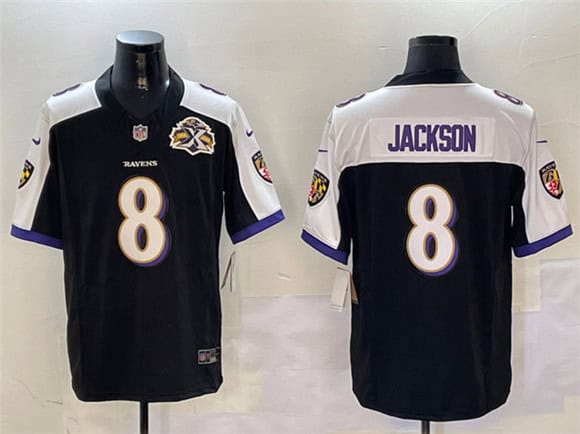 Baltimore Ravens #8 Lamar Jackson Black White 2023 F.U.S.E With Patch Throwback Vapor Limited Jersey