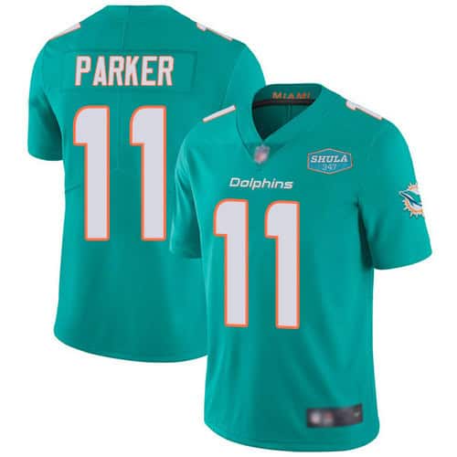 Miami Dolphins #11 DeVante Parker Aqua With 347 Shula Patch 2020 Vapor Untouchable Limited Stitched Jersey