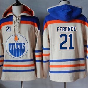 Oilers #21 Andrew Ference Cream Sawyer Hooded Sweatshirt Stitched Jersey