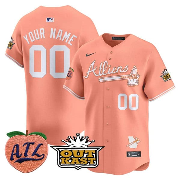 Atlanta Braves Custom Peach 2024 Atliens Peach With Outkast Patch Vapor Limited Stitched Jersey