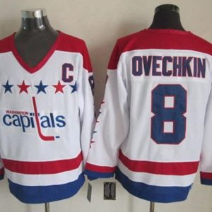 Capitals #8 Alex Ovechkin White CCM Throwback Stitched Jersey