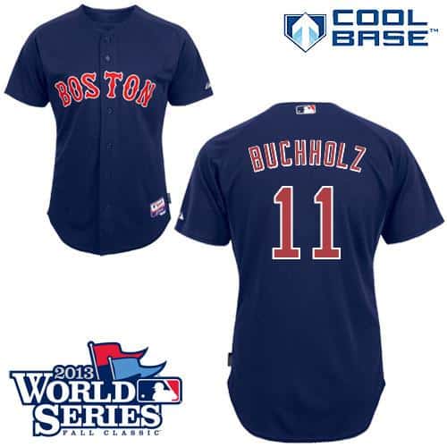 Red Sox #11 Clay Buchholz Dark Blue Cool Base 2013 World Series Patch Stitched Jersey