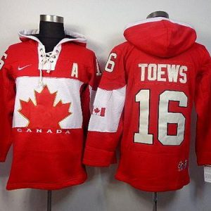 Olympic CA. #16 Jonathan Toews Red Sawyer Hooded Sweatshirt Stitched Jersey
