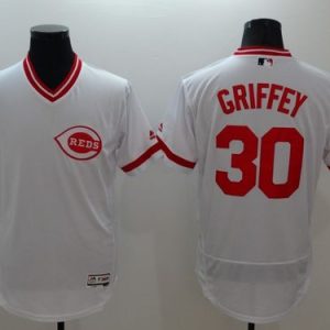 Reds #30 Ken Griffey White Flexbase Authentic Collection Cooperstown Stitched Jersey