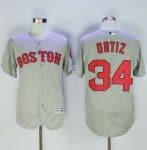 Red Sox #34 David Ortiz Grey Flexbase Authentic Collection Name On Back Stitched Jersey