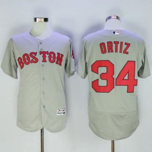Red Sox #34 David Ortiz Grey Flexbase Authentic Collection Name On Back Stitched Jersey