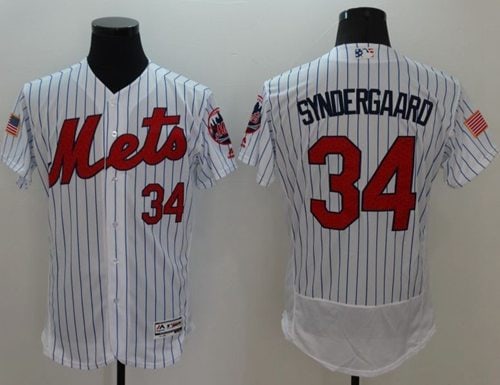 Mets #34 Noah Syndergaard White(Blue Strip) Fashion Stars Stripes Flexbase Authentic Stitched Jersey