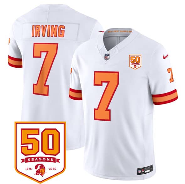 Tampa Bay Buccaneers #7 Bucky Irving White 2025 F.U.S.E. 50th Anniversary Patch Vapor Untouchable Limited Stitched Jersey