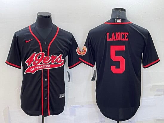 San Francisco 49ers #5 Trey Lance Black Cool Base Stitched Baseball Jersey