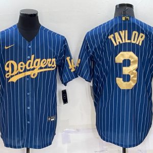 Los Angeles Dodgers #3 Chris Taylor Navy Gold Cool Base Stitched Baseball Jersey