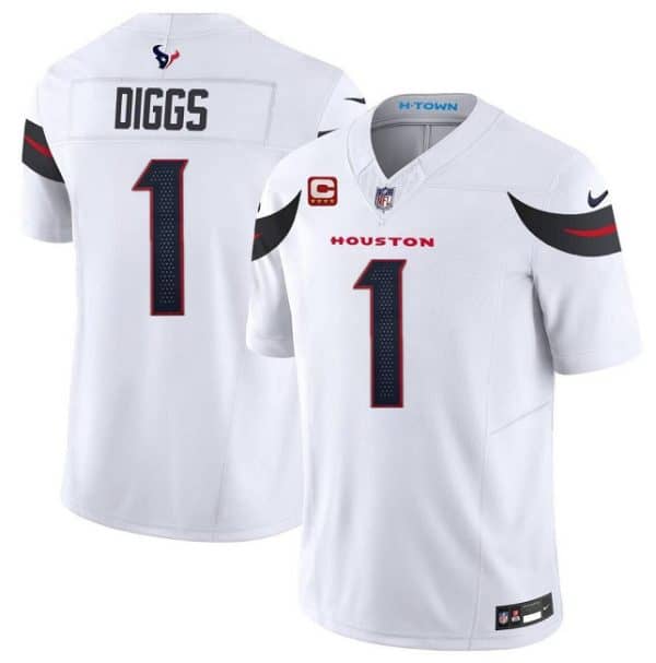 Houston Texans #1 Stefon Diggs White 2024 Vapor F.U.S.E. With 4-Star C Patch Limited Stitched Jersey