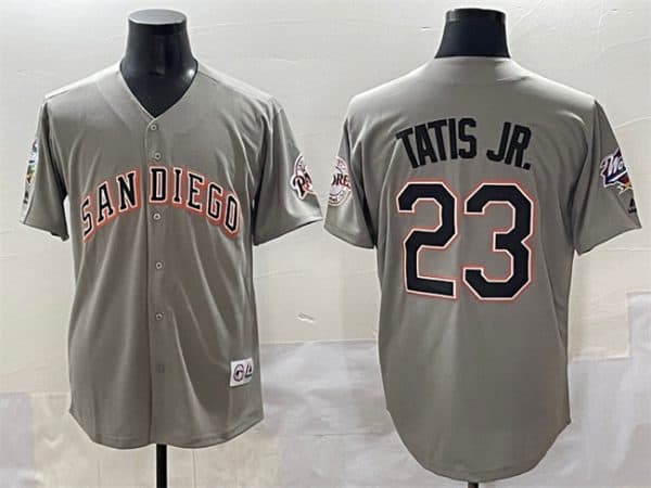 San Diego Padres #23 Fernando Tatis Jr. Gray Fashion Throwback With Patch Cool Base Stitched Jersey
