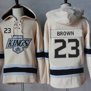 Kings #23 Dustin Brown Cream Sawyer Hooded Sweatshirt Stitched Jersey