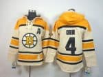 Bruins #4 Bobby Orr Cream Sawyer Hooded Sweatshirt Stitched Jersey