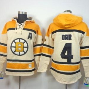 Bruins #4 Bobby Orr Cream Sawyer Hooded Sweatshirt Stitched Jersey