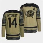 Columbus Blue Jackets #14 Gustav Nyquist 2022 Camo Military Appreciation Night Stitched Jersey
