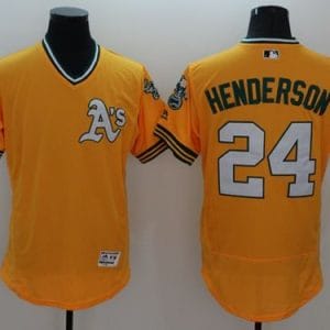Athletics #24 Rickey Henderson Yellow Flexbase Authentic Collection Cooperstown Stitched Jersey
